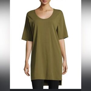 Eileen Fisher Organic Cotton Olive Green tunic shirt mini dress size small